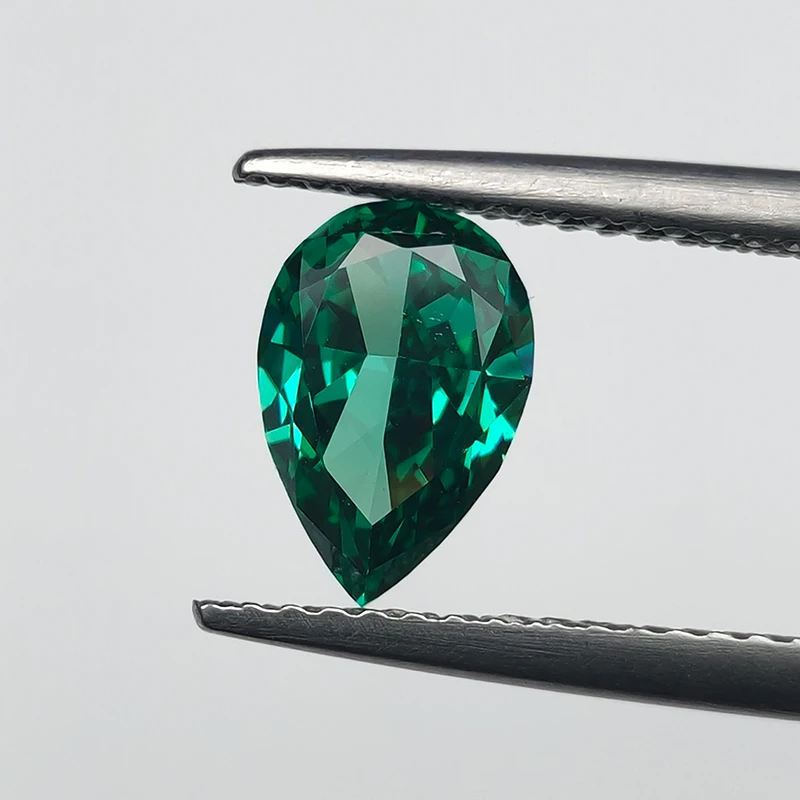 New Green Pear Crushed Ice Cut Cubic Zirconia High Carbon Lab Diamond CZ Gemstone 4K Cut 5A+ Quality for Jewelry Making