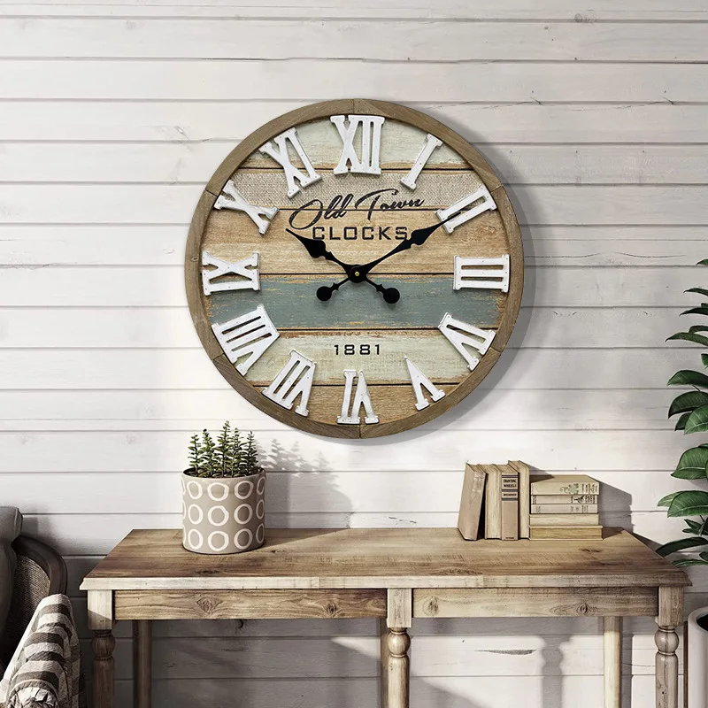 

Wooden grain quartz wall clock, retro style, silent, entrance, living room