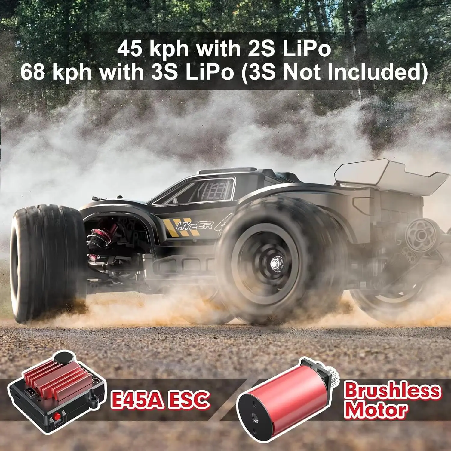 1/16 Scale 4X4 Off-Road Electric RC Car, Brushless Motor, High Speed Up to 42 mph, Ready to Run RC Truck with Remote Control, Includes 2 Lipo Batteries for Adults, Compatible with 3S Lipo