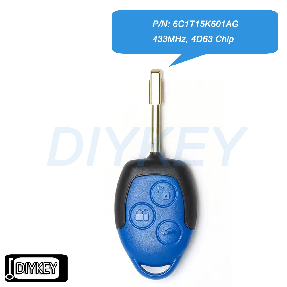 KYDZ Remote Car Key Fob ASK 433MHz 4D63 Chip Replacement for Ford Transit WM VM 2006-2014 P/N: 6C1T15K601AG 6CIT15K601