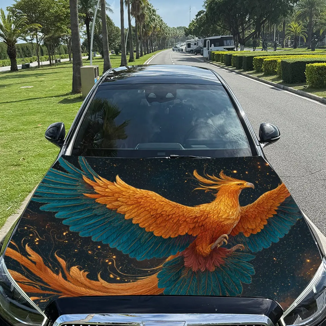 Mysterious Phoenix Pattern Vinyl Car Hood Stickers-Durable PVC Tape Packaging,Car Aesthetic Design,Suitable For Most Vehicles,En