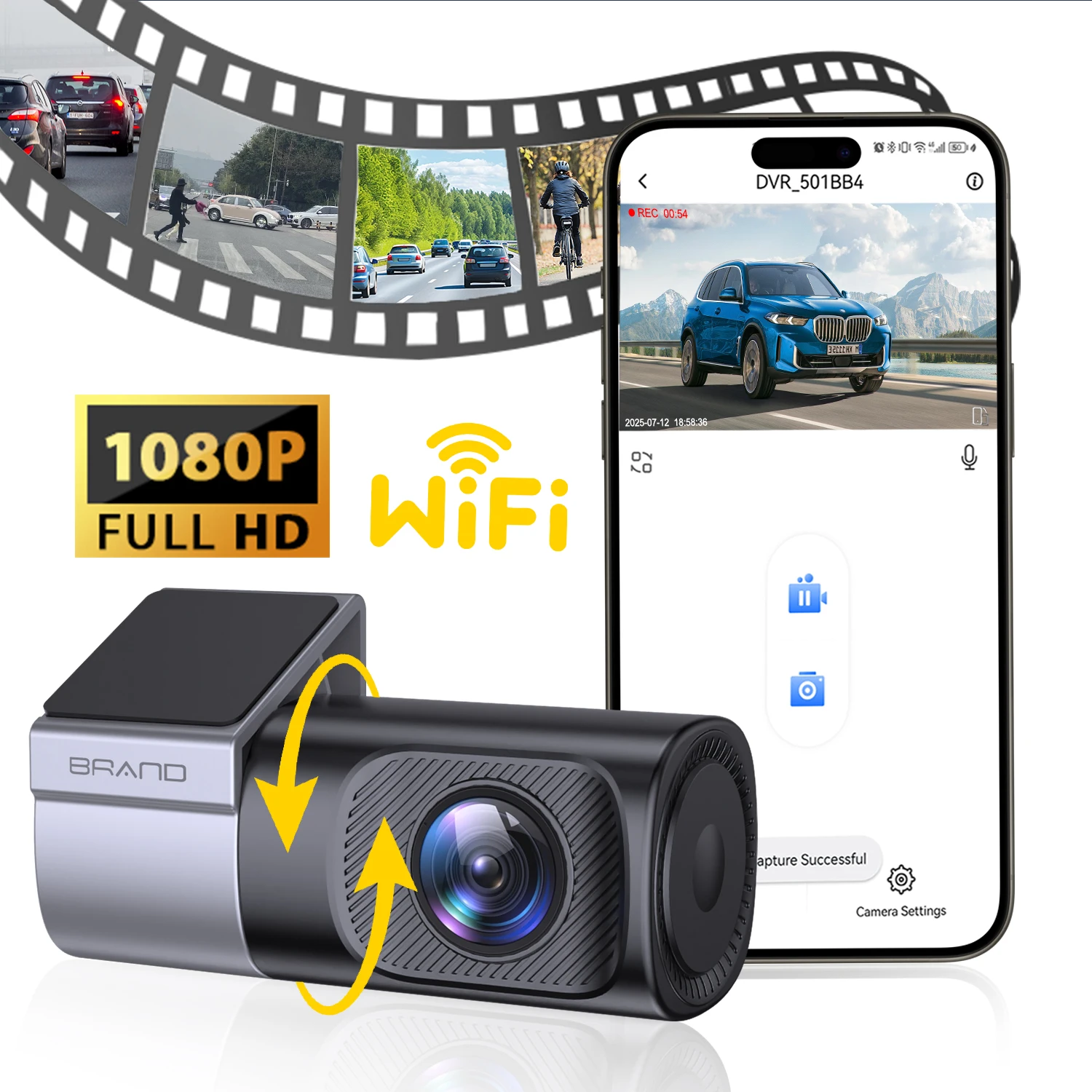 NEW 1080P HD Car DashCam 360° Rotation APP Control Video Recorder Smart Car WiFi Dash Camera Vehicle Recorder DVR Front View Cam