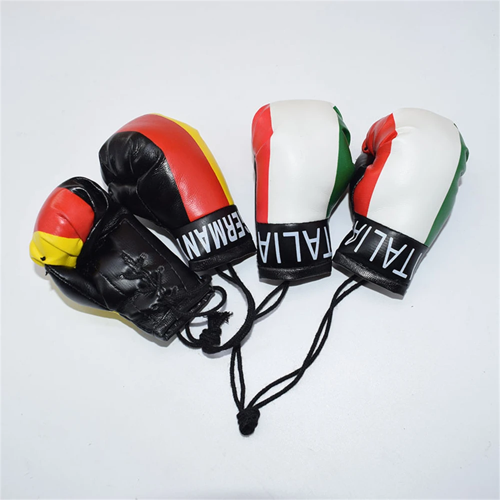 Boxing Gloves Keychains Car Bag Pendant Keychain Sport Leather PVC Boxer Italy Ukraine National Flag Key Chains Accessories Gift