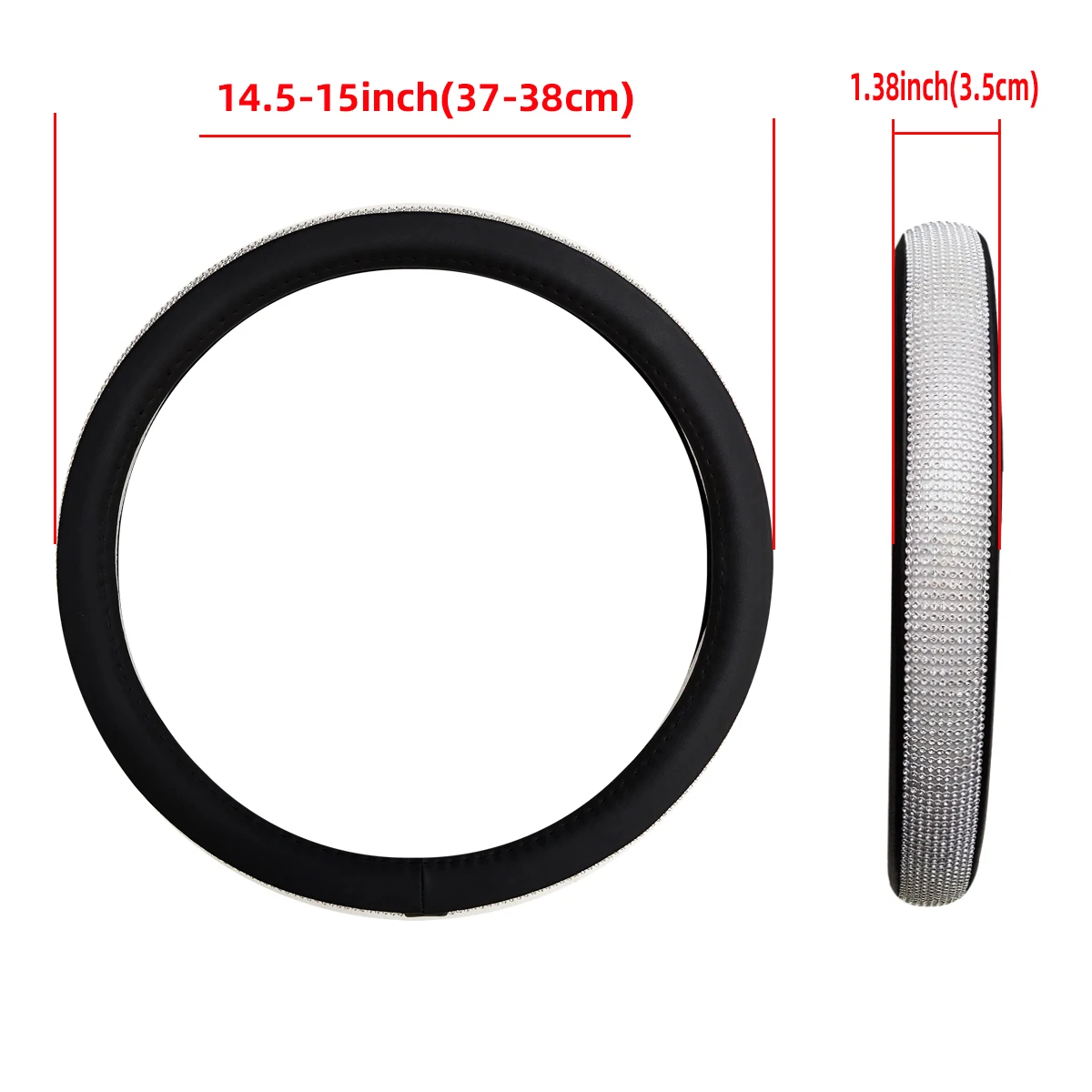 1 diamond-encrusted flash BlingblingPU leather loop car steering wheel cover fits 14.5-15 \