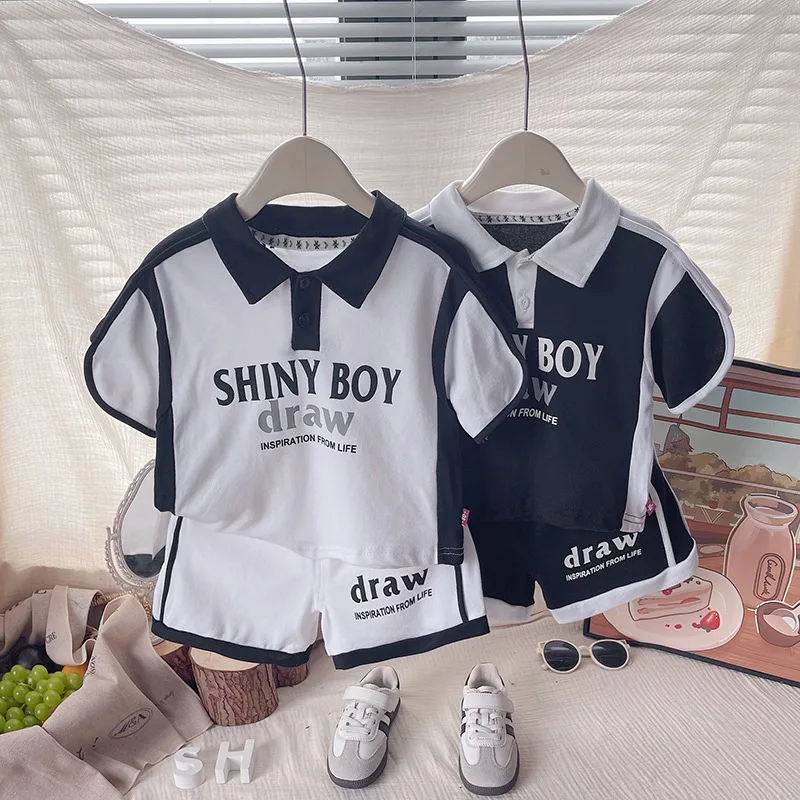 طفل رضيع بوتيك الملابس مجموعة 2026 الصيف أسود أبيض مختلط اللون قصيرة الأكمام تي شيرت والسراويل قطعتين ملابس الأطفال #6