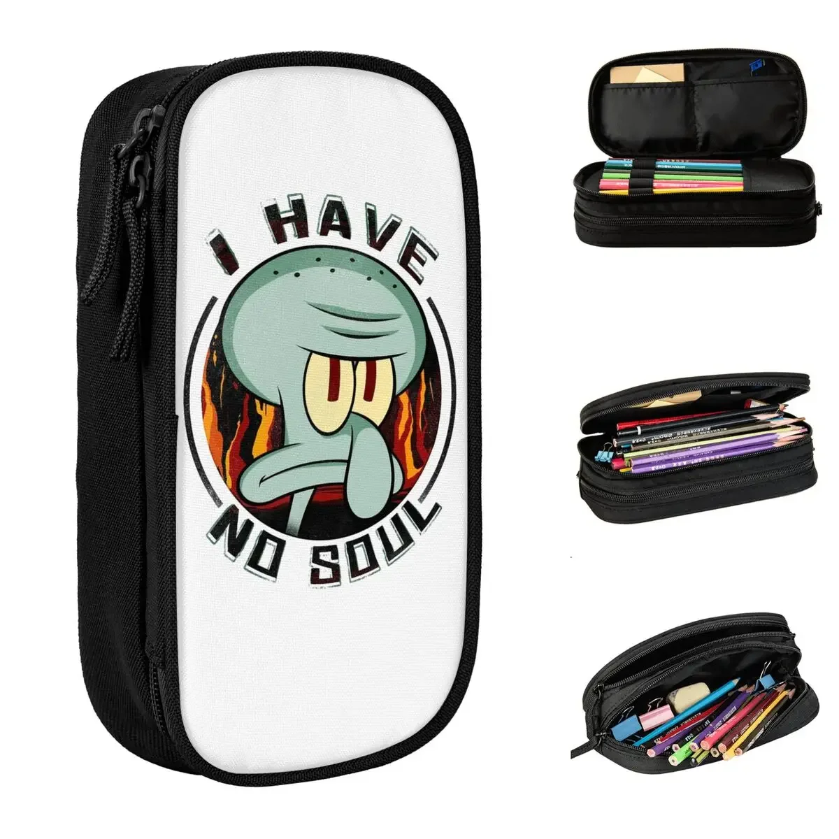 Squidward I Have No Soul Pencil Cases Spongebobed Pencil Box Pen Large Storage Bags Students School Zipper Stationery