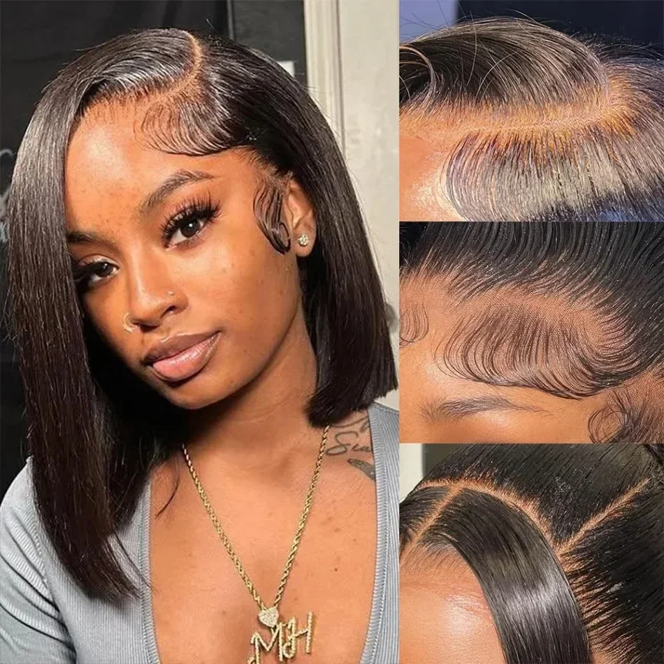 Black Glueless Bob Straight Wig 4x4 5x5 Short No HD Lace Frontal Closure Wig for Women Ready to Wear image 3