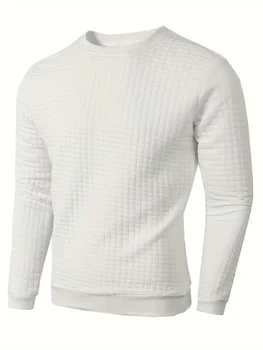 Autumn Men's Crew Neck Pullover Solid Color Casual Jacquard Check Sweatshirt Long Sleeve Warm Slim Sweaters Knitted Streetwear 3