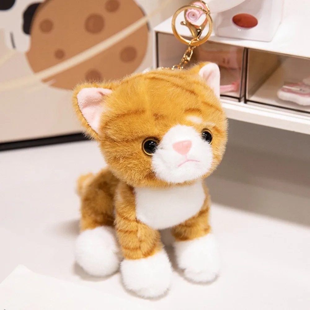 Gifts Realistic Kitten Shape Cat Keychain Furry Soft Keychain Cute Sitting Cat Metal Key Ring Bag Accessory