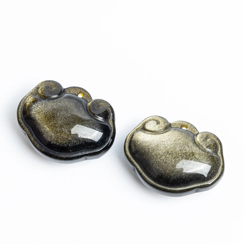 5pcs Natural Gold Sheen Obsidian Pendant 26x20x12mm Drilled Healing Crystal Necklace Charms for Jewelry Making