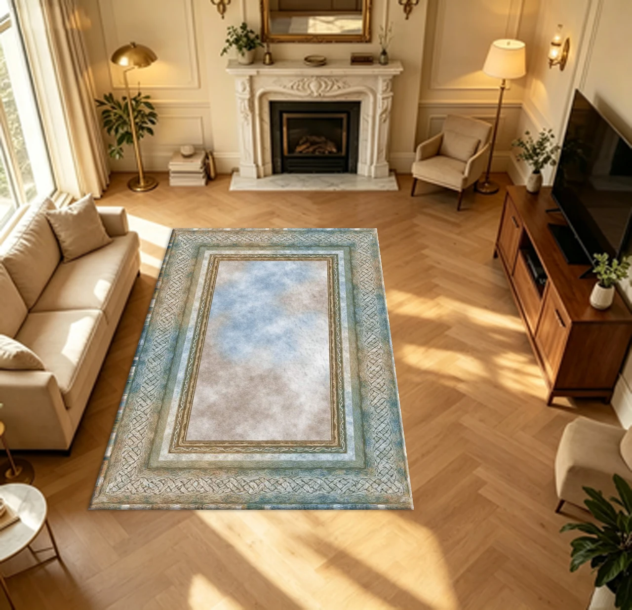 Multi Layer Braided Frame Marble Texture Carpet Flooring Classic Vintage Household Indoor Decor Area Rug