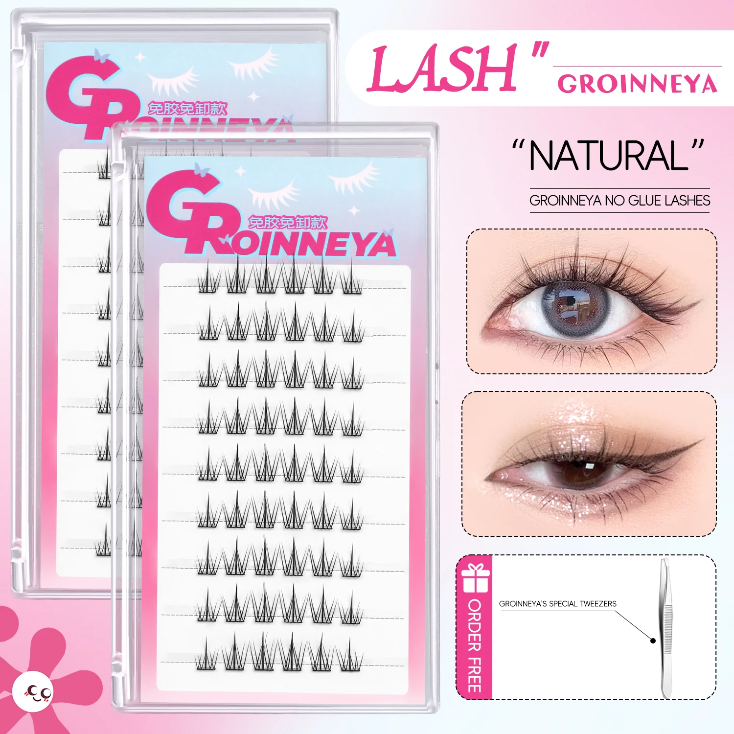 ​ ​ GROINNEYA Keine Kleber Wimpern DIY Wimpern Cluster Set Manga Wimpern Natürliche Lange Einzelne Wimpern Verlängerung ​ ​   Kleberfreies Make-up