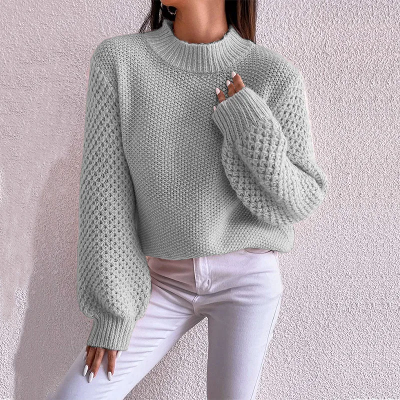 Mulheres pulôver camisola casual tricô topo oco para fora gola redonda jumper senhora do escritório malhas 2025 outono inverno malha topos