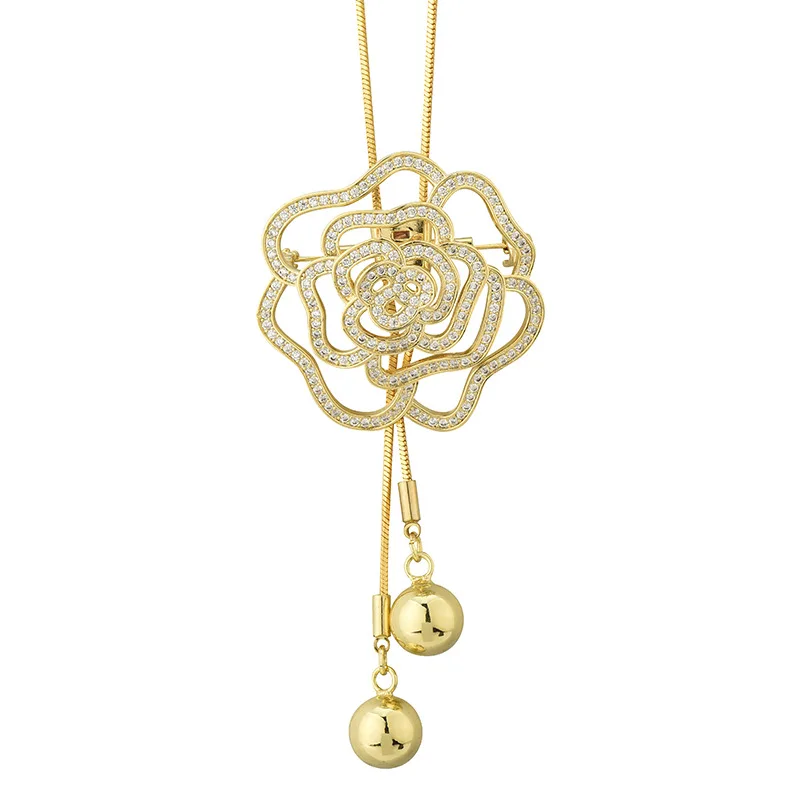 

Classic and fashionable sweater chain for autumn and winter, two-piece rose long necklace sweater corsage