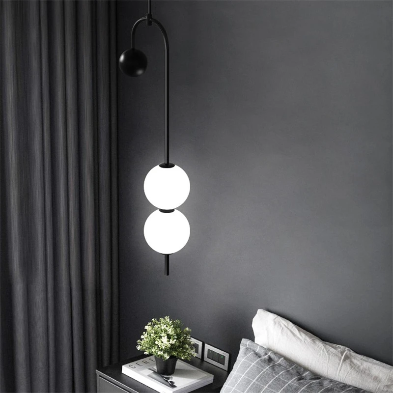 Imagem -02 - Modern Glass Ball Led Teto Lustre Preto Luminaire Pendant Lamp para Quarto Cabeceira Sala de Jantar Mesa Lusters Luminária Iluminação