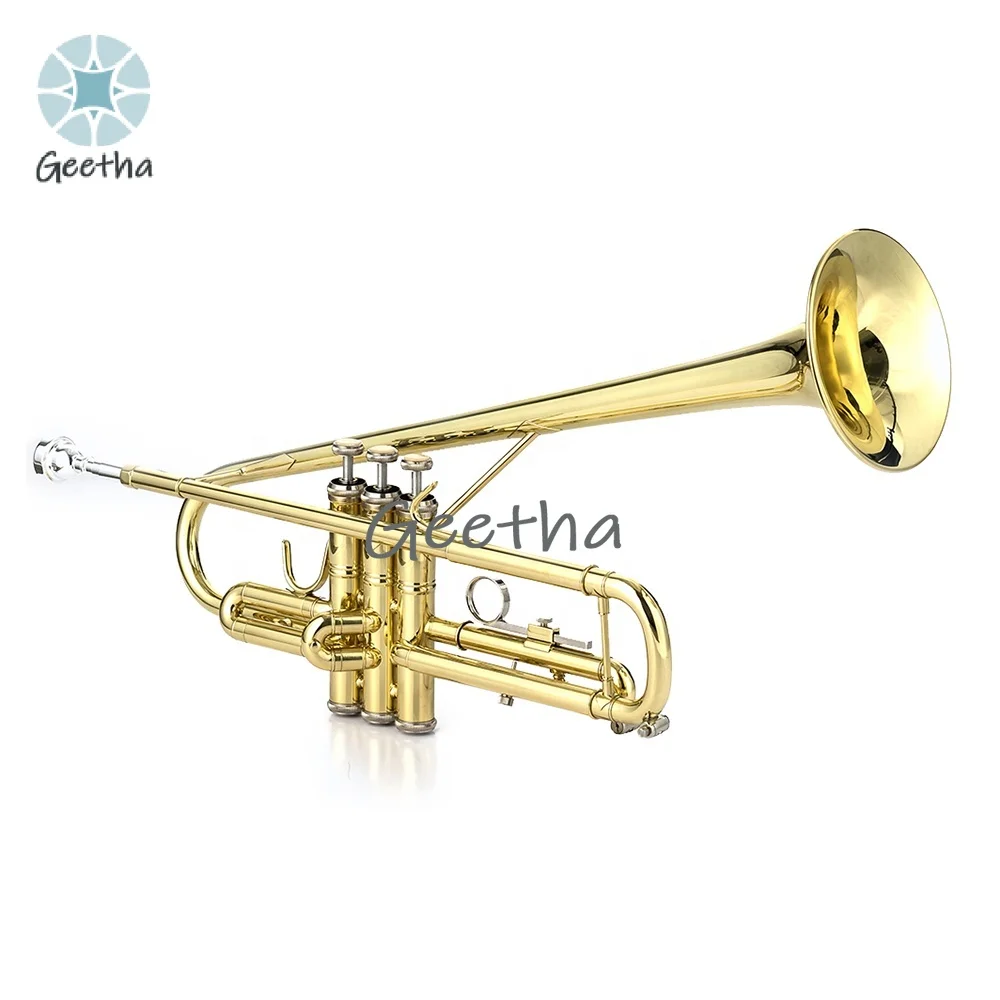 

Professional BB Tone Gold Tilted Bell Trumpet Instrument with Brass Body and Lacquer Surface