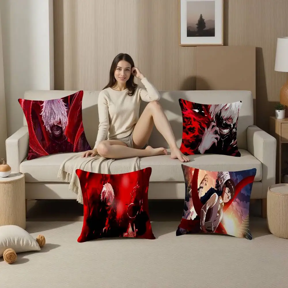 Anime Tokyo Ghoul Cushion Cover Inches Farmhouse Decor Home Throw Pillow Covers for Couch Decorations