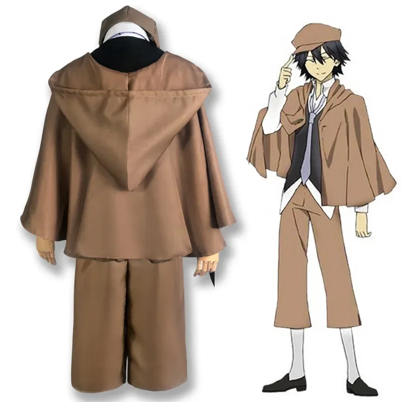 Disfraz de Cosplay de dibujos animados de Bungo Stray Dogs Edogawa Rampo, sombrero exquisito, capa, chaleco, camisa, pantalones, corbata, traje de fiesta Rave de Anime para Halloween