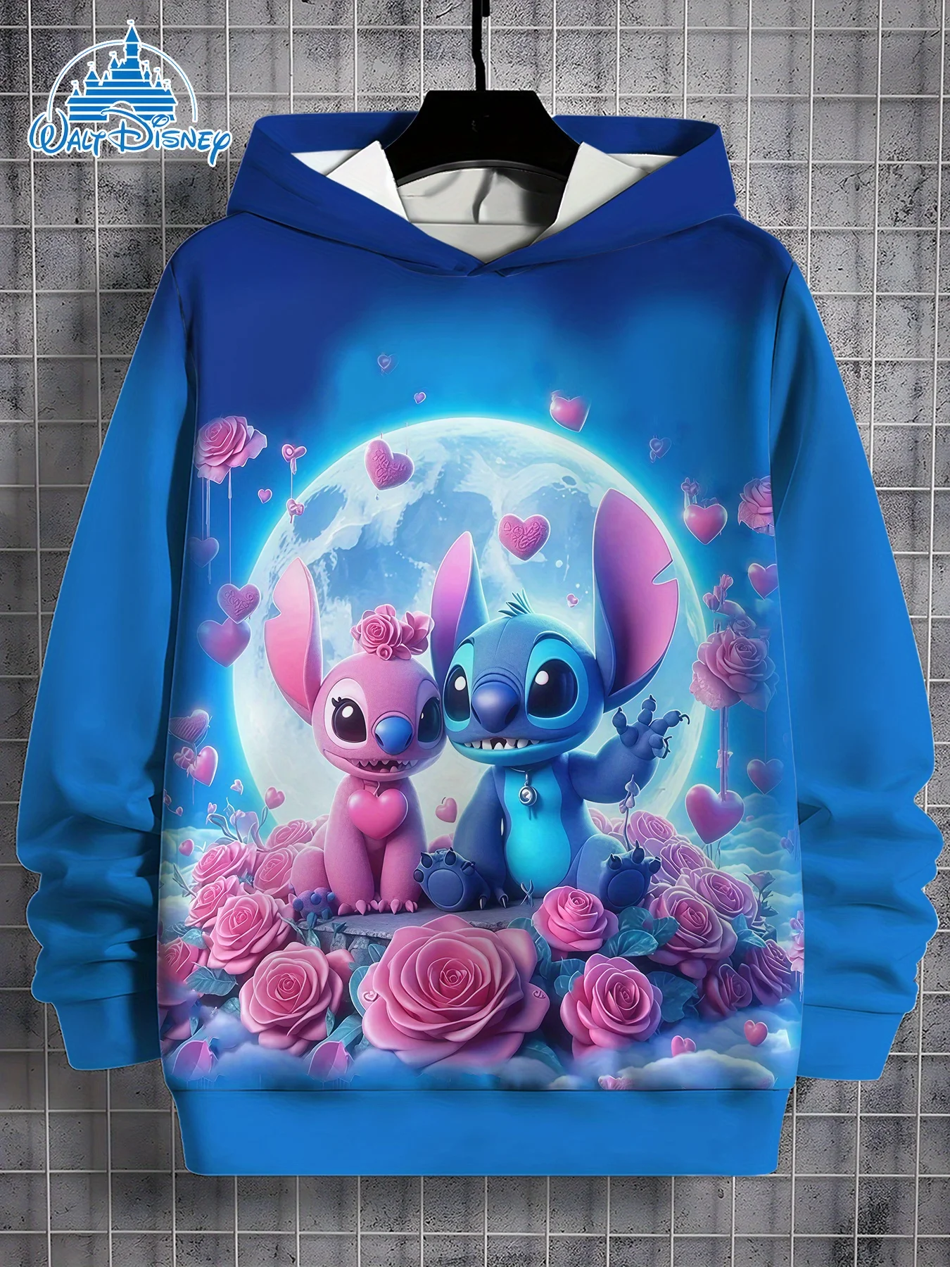 سويت شيرت بغطاء للرأس متعدد الاستخدامات للأطفال، طباعة رومانسية من Stitch Angel، بلوزة للأطفال للجنسين لجميع المواسم، مثالية للملابس الخارجية