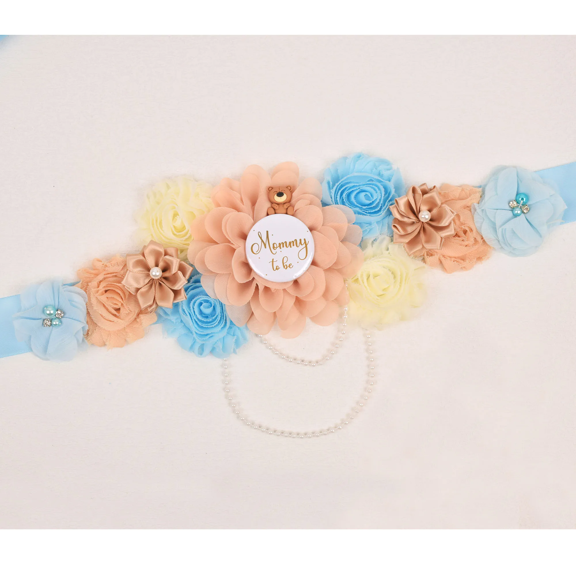 Cinturón de maternidad de oso de peluche azul para mujer, faja de flores de oso marrón, cinturón de vientre de embarazo, accesorios para fotos, regalo, faja de fiesta de Baby Shower