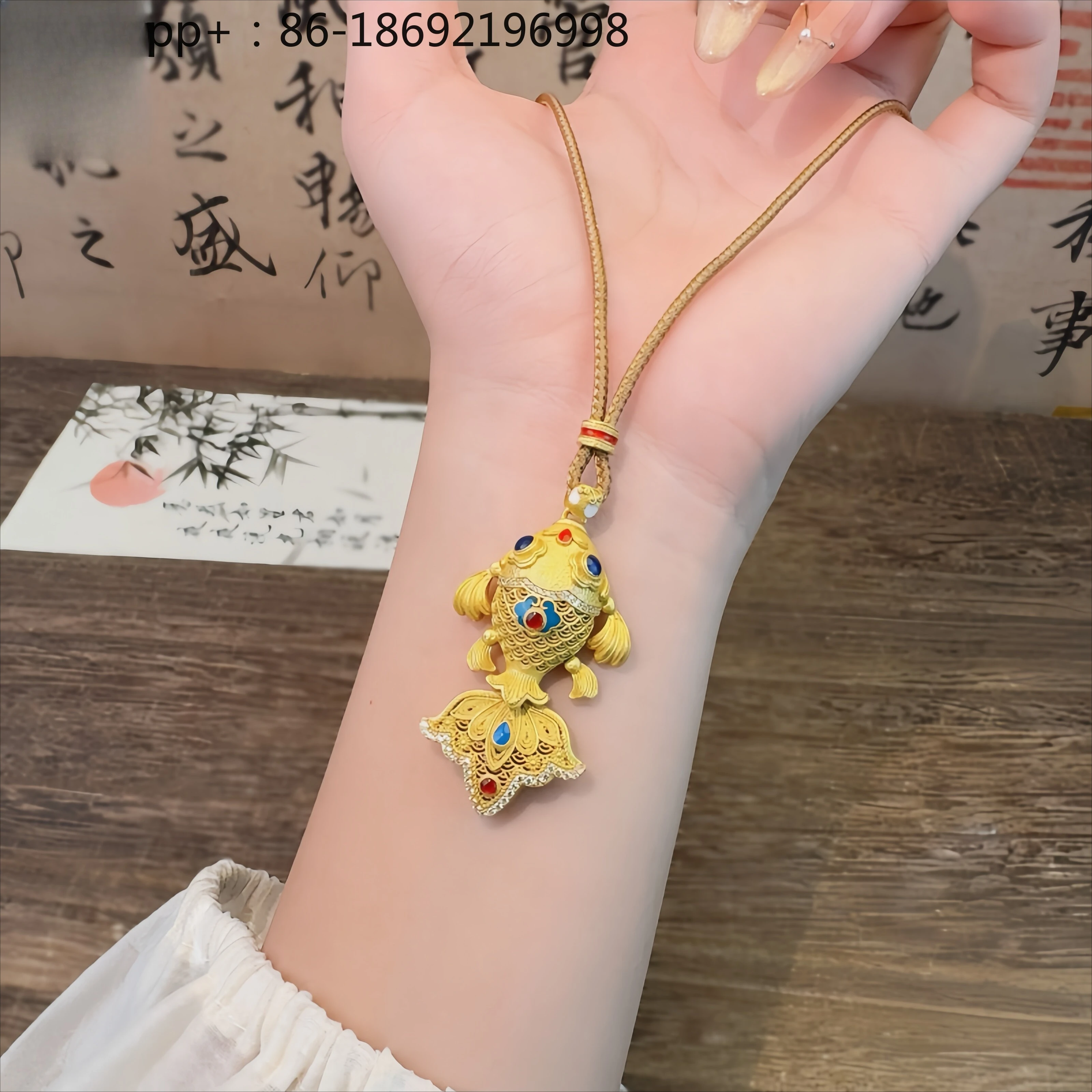 Koi Fish, Full Silver 9999 Enamel Colored Big Goldfish Silver Pendant Sweater Chain Necklace