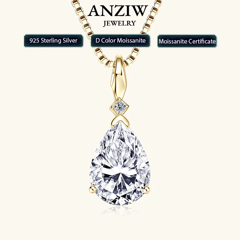

Anziw 4CT 2CT 1.5CT Pear Cut D Waterdrop Moissanite Pendant Necklace for Women 925 Silver Adjustable Chain Luxury Jewelry Gift