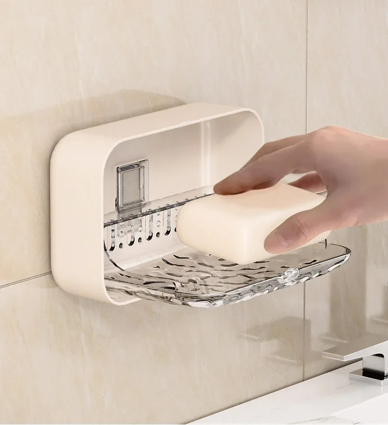 Bathroom Soap Holder Free-Punching Wall Mounted Soap Sponge Holder Organizer Double Drainage Soap Dish Bathroom Accessories