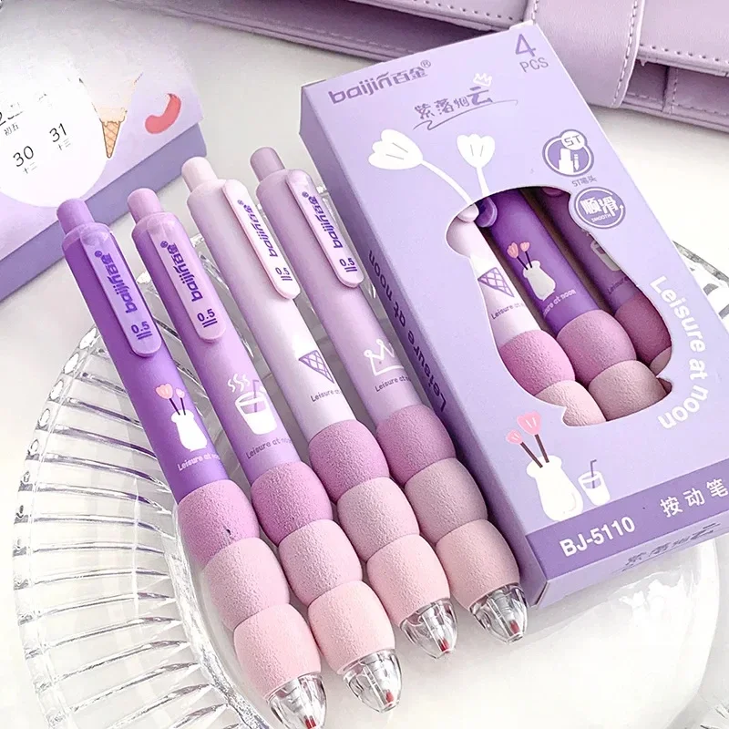 4Pcs Gel Pen Black 0.5mm Ink Press Pen Comfort Sponge Grip Writing pens Office School Ballpoint Pen Japanese Stationery