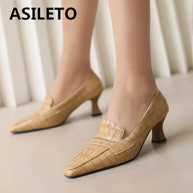 ASILETO Office Lady Pumps Square Toe Chunky Heels 5.5cm Slip On Large Size 49 50 Vintage Women Soft Daily Shoes