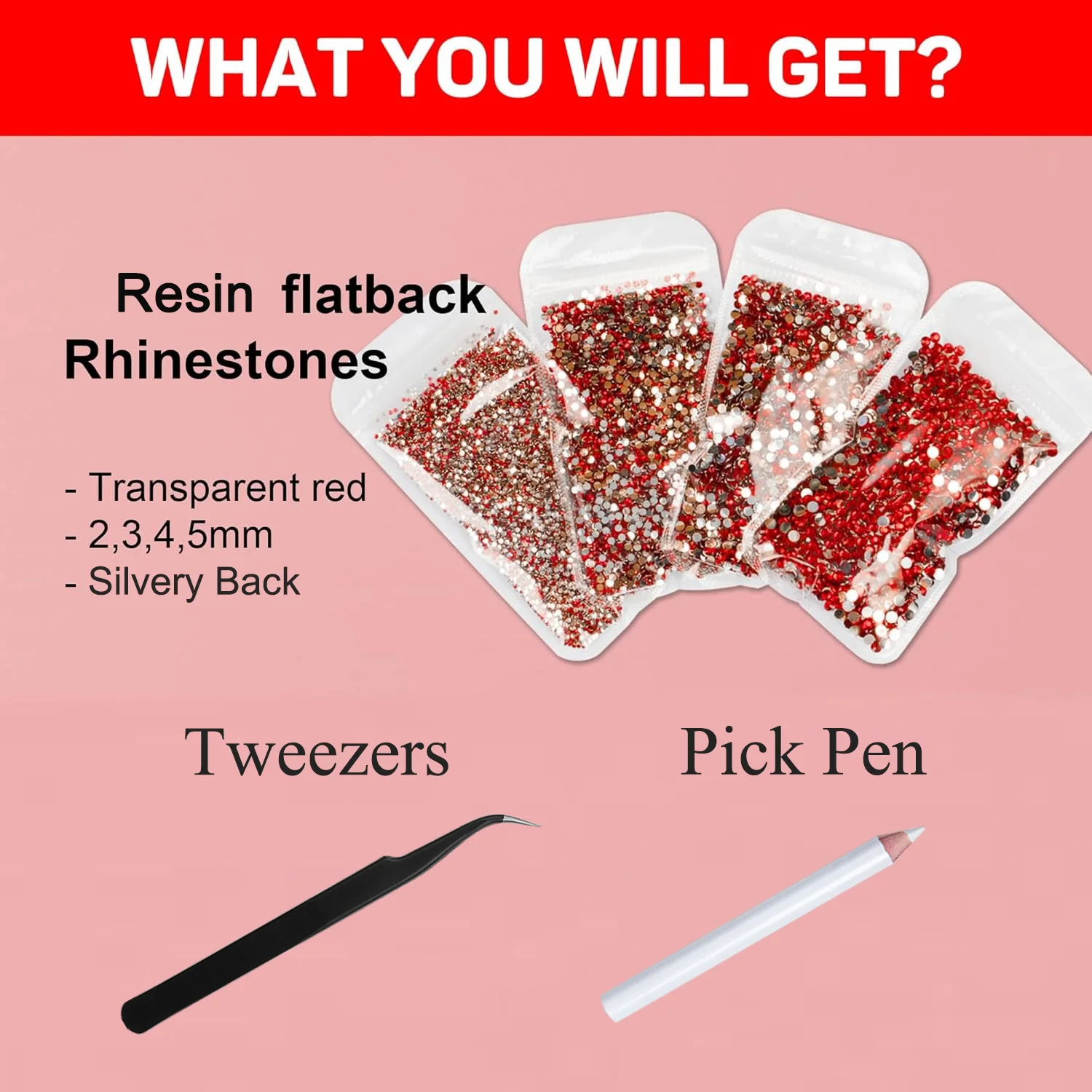 ชุด Rhinestones อันสดใส 4 ถุงขนาด 2 มม., 3 มม., 4 มม., 5 มม., รวม 10,000 ชิ้นพร้อมตัวเลือกและแหนบไม่ใช่การแก้ไขด่วน