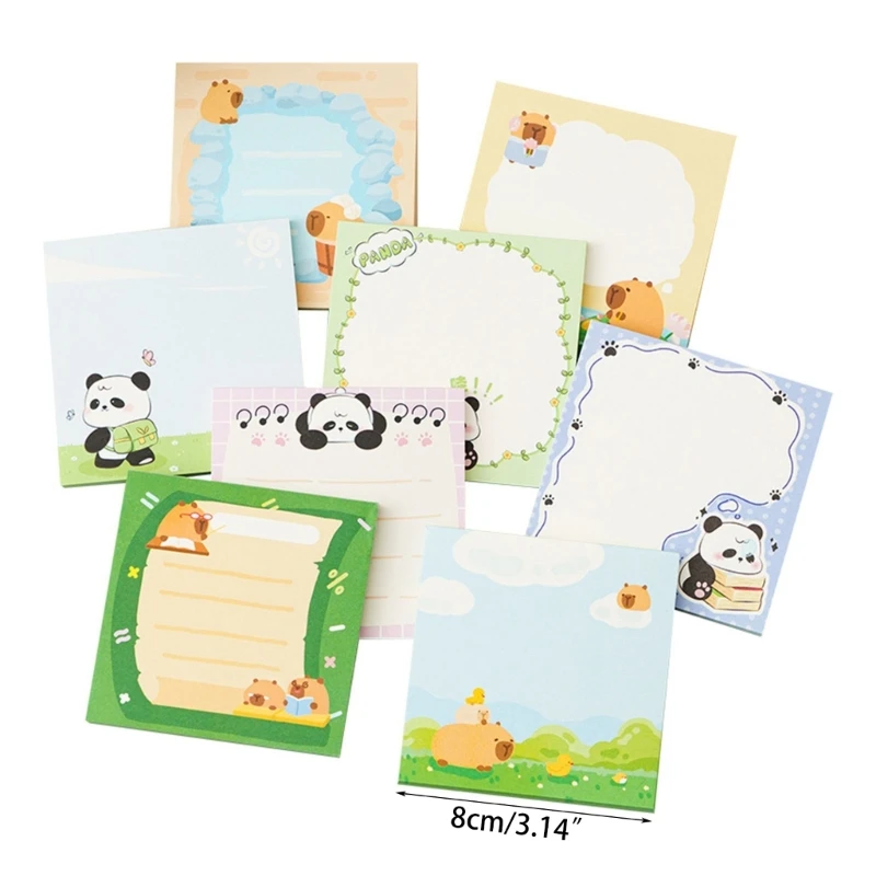 Writable Cartoon Panda Sticky Pad, Estética Sticky Note, Escola e Material de Escritório para Estudantes, 5Pcs