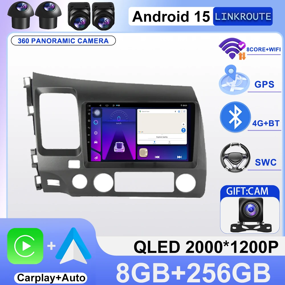 

Android 15 For Honda Civic 8th 8gen 2005 2006 2007 2008 2009 2010 2011 Auto Radio Stereo GPS Navigation Multimidia Player screen