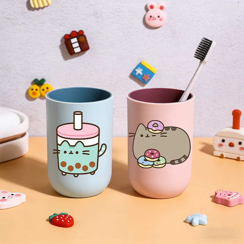 

Cute Pusheens Women Home and Travel Mouthwash Cup Durable Kawaii Anime Girl Handheld Toothbrush Gargle Tumbler Plastic Cup Glass