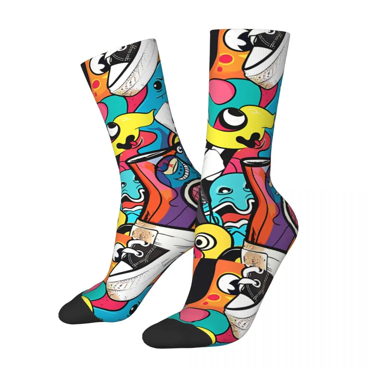 Color Cute Fun Smiles Men's Socks Retro Harajuku Street Style Novelty Casual Crew Sock