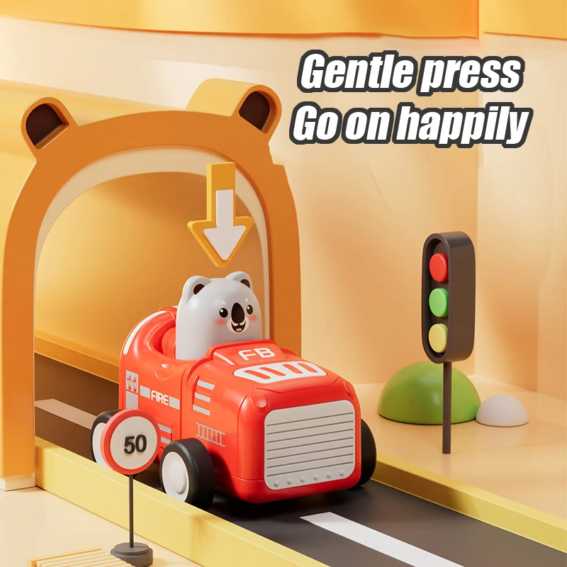 Press inertia pull back toy car children\'s puzzle fun cartoon cute animal modeling toy engineering fire truck