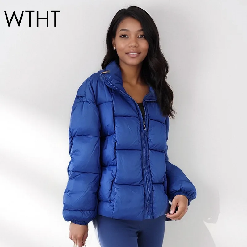 WTHT موضة جديدة للمرأة منقوشة تصميم الوقوف طوق مبطن سترة 2025 الشتاء العصرية سحاب أكمام طويلة معطف دافئ الإناث 1LS2615 #1