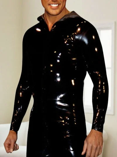 Latex Coat Rubber Men Handsome Black Long Sleeve Sports Jacket Tight-fitting Cosplay Party