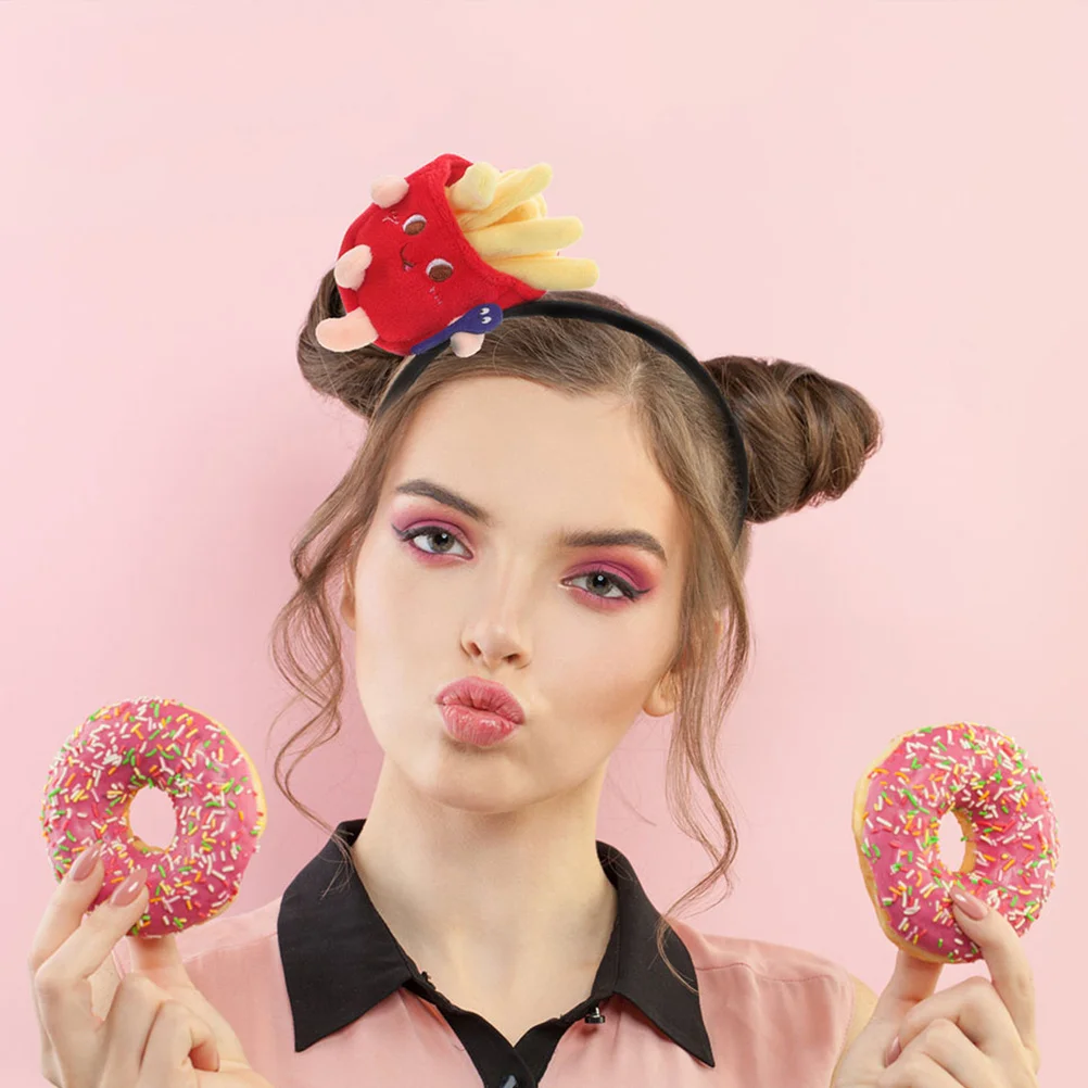 

2Pcs Cartoon French Fries Headbands Fun Hair Accessories for Live Streaming Parties Cosplay Quirky Style French Fries Headband