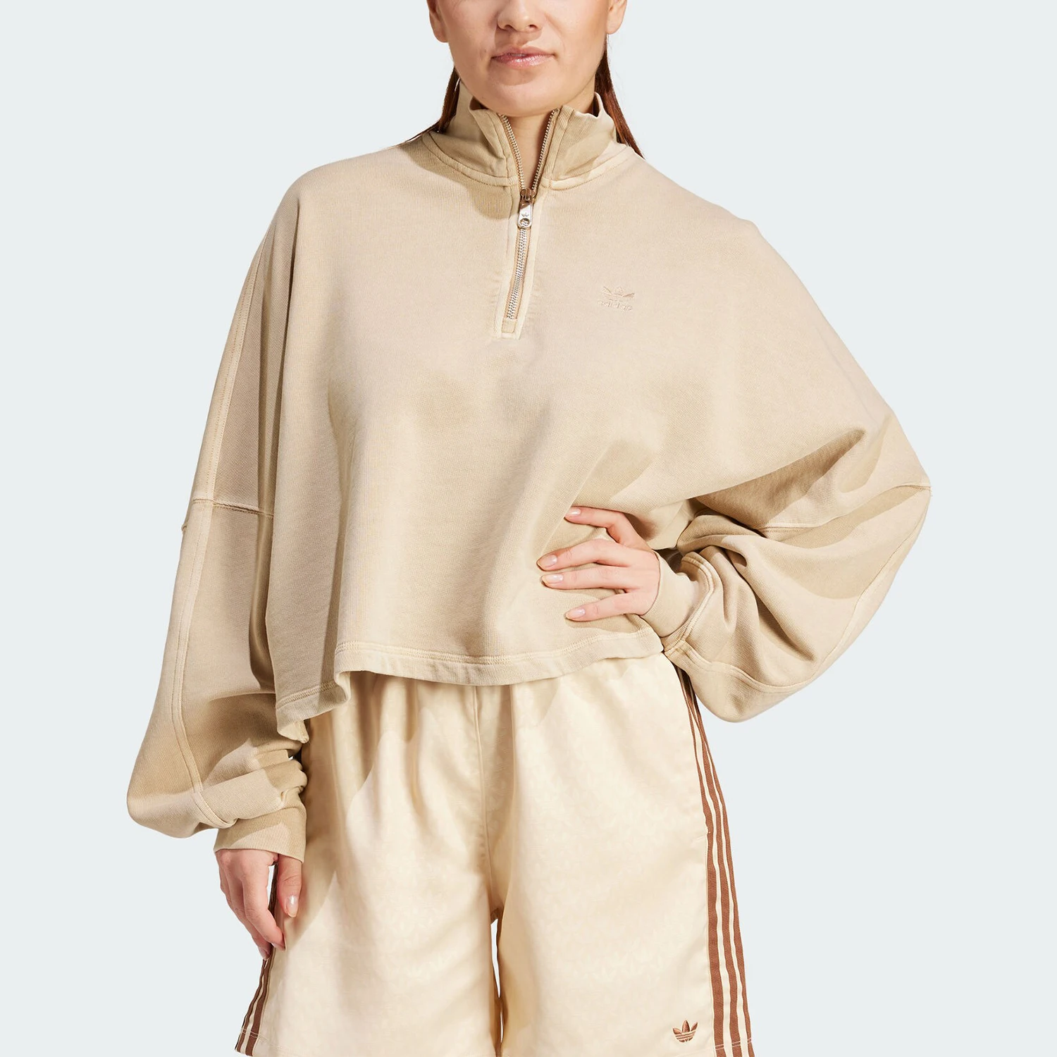 

Женская повседневная свободная толстовка с короткой молнией Adidas Originals Trefoil IR6013