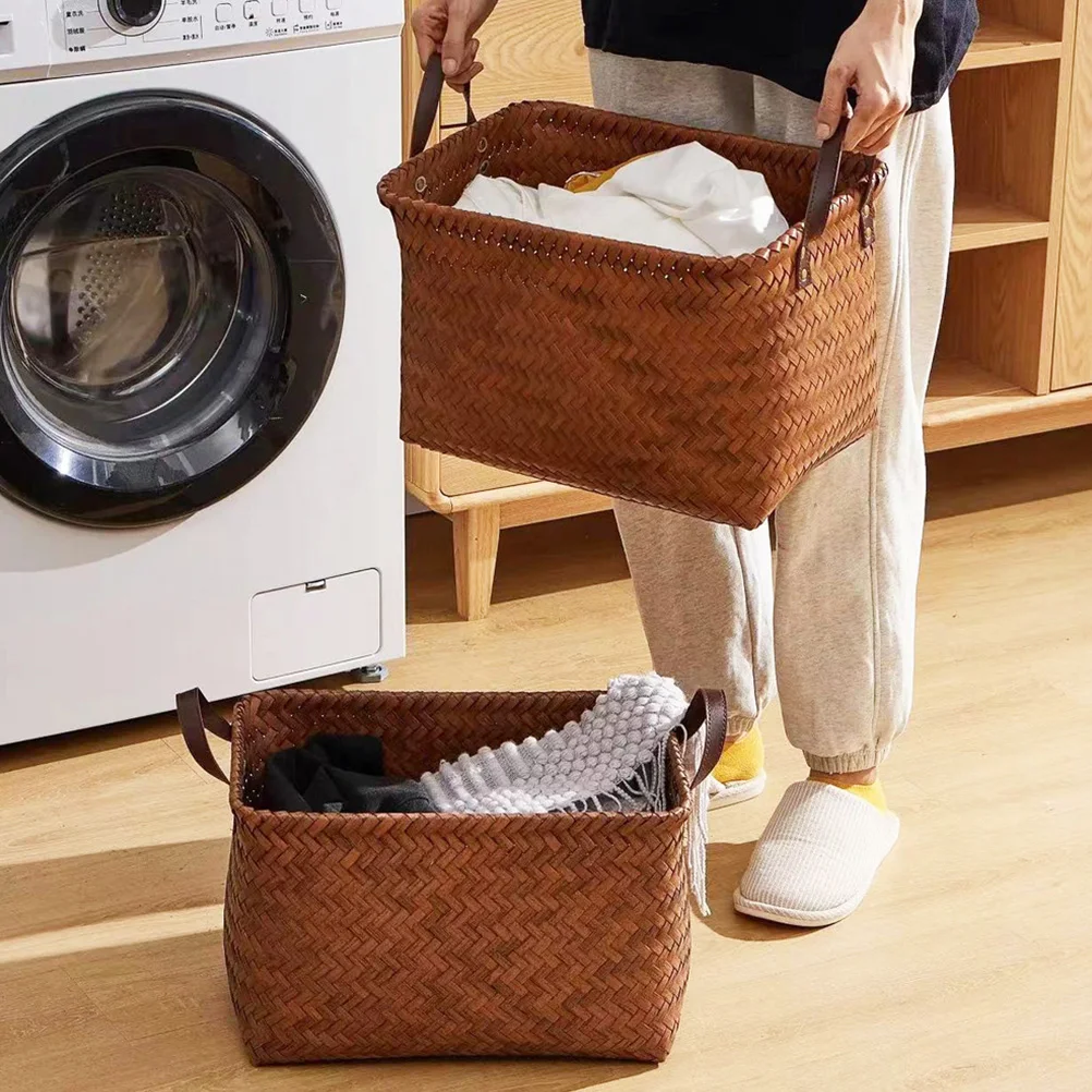 

Large Storage Basket Woven Dirty Clothes Hamper Smooth Surface Multipurpose Laundry Container Portable Home Outdoor Travel