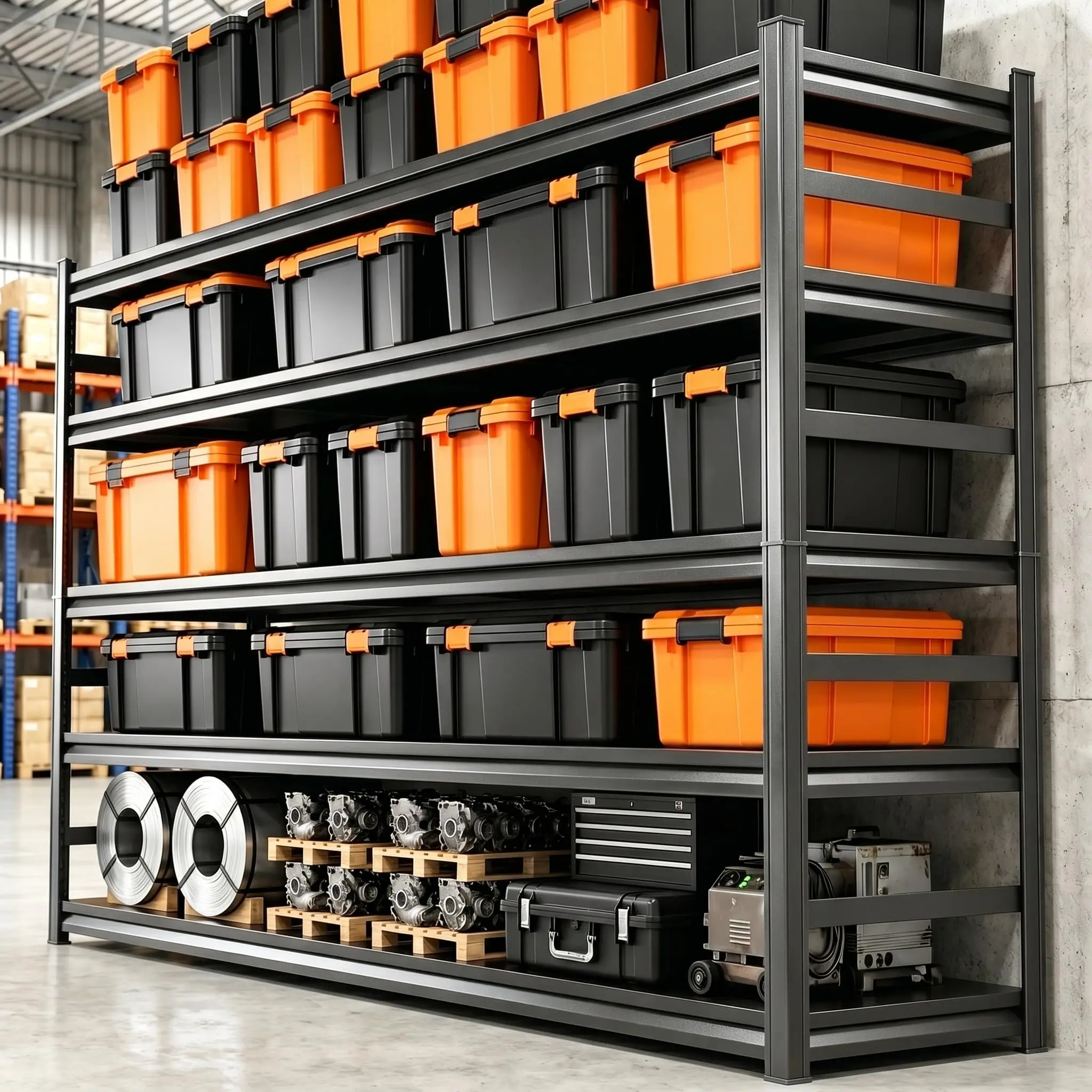 Garage Shelving, Heavy Duty Storage Shelves with Anti-Fall Rails | 3500 LBS metal shelving with Adjustable Industrial