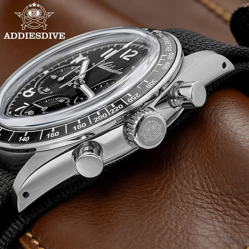 ADDIESDIVE Men Chronograph Quartz Watches Ceramic Bezel 100M Waterproof Watch Domed Bubble Glass BGW9 Luminous Wristwatch AD2543