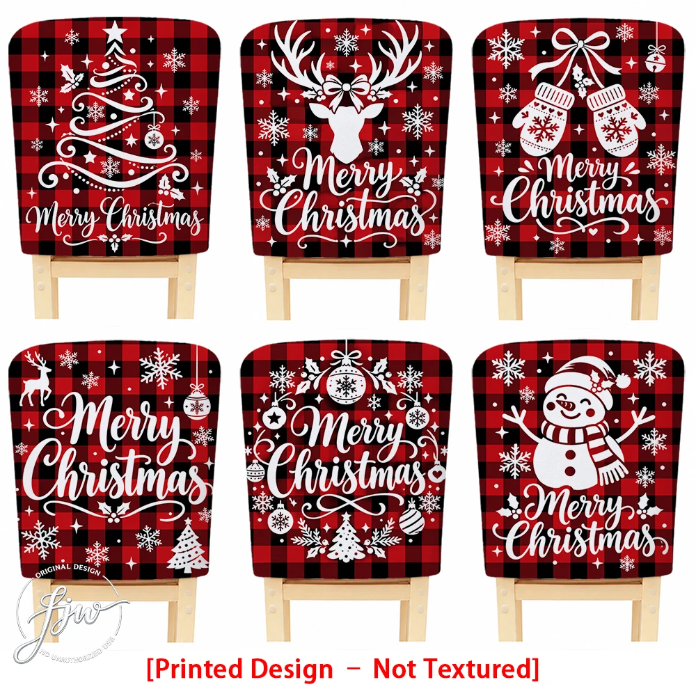 2/4/6pc Christmas Chair Back Covers Red Buffalo Plaid Xmas Decor Chair Slipcovers for Holiday Dining Room Party