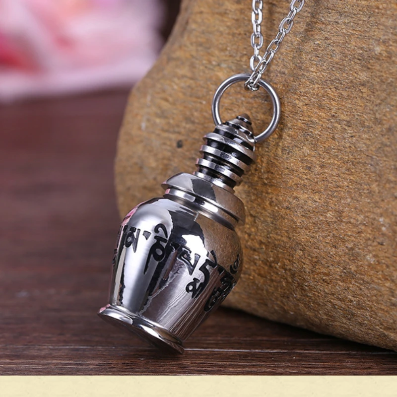 Stainless Steel Pendant Urn Necklace Six-character Mantra Gawu Box Stupa Amulet Necklaces Men Women Accessories Buddhist Jewelry