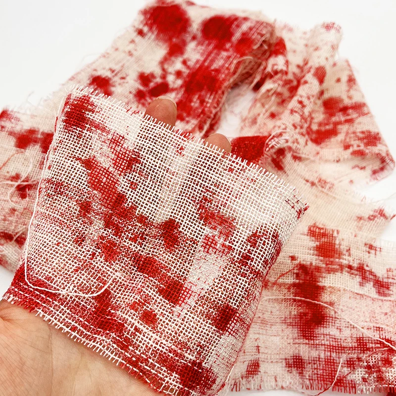 3/5 Meter Blood Colored Cloth Strip Blood Bandage Haunted House Decoration Halloween Party Window Staircase Decoration