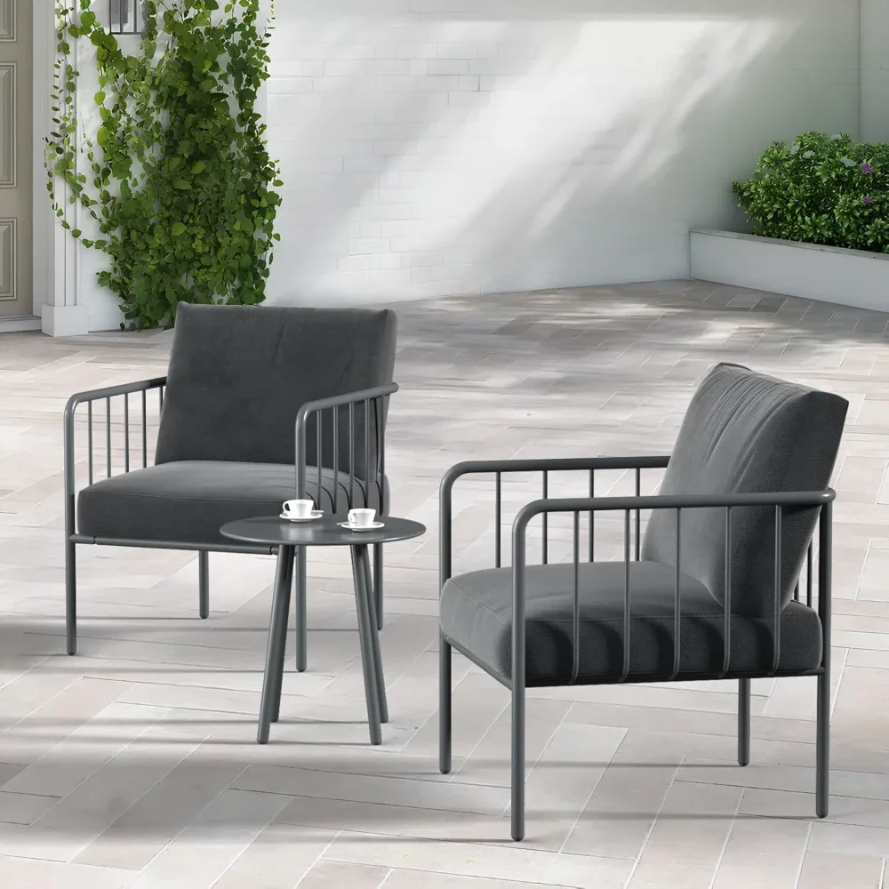

3 Pieces Patio Furniture Set, Armchairs with Coffee Table, Outdoor Furniture Set with Cushion, Modern Outdoor Conversation