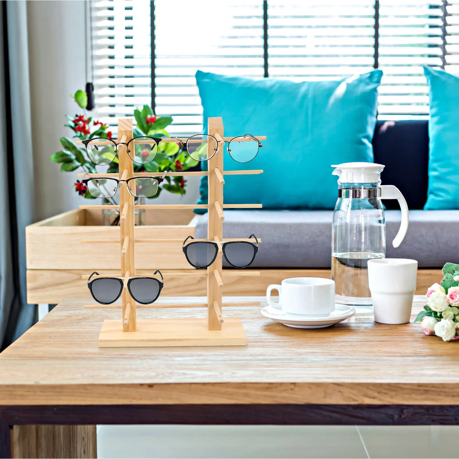 

Органайзер для очков, подставка для очков, вместительный держатель для хранения солнцезащитных очков в деревянном стиле, настольная подставка для очков