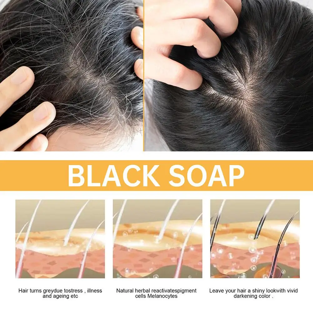 Soug sapone nero capelli oscuranti Shampoo Bar riparazione Shampoo grigio tintura colore dei capelli capelli bianchi sapone nero lucido naturale A2x8