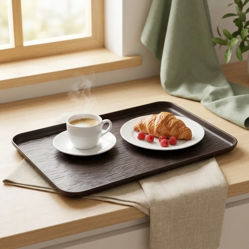 PP Plastic Serving Tray Kitchen Storage Organizer Non-slip Stackable Food Trays Breakfast Coffee Decorative Dishwasher Safe