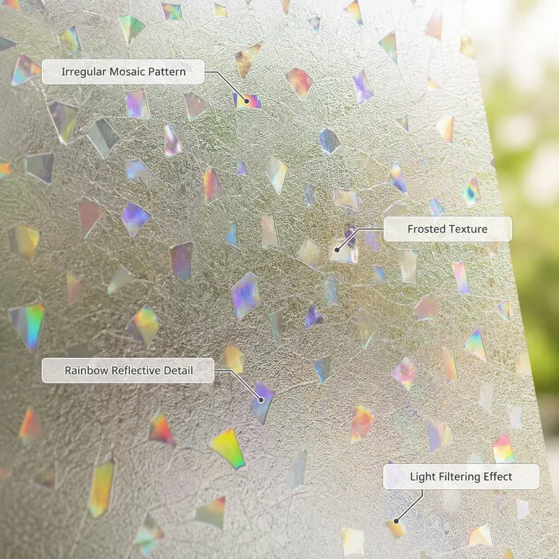 Iridescent Stone Pattern Privacy Window Film Roll Frosted Static Cling No Glue Removable Reusable UV Block for Bathroom